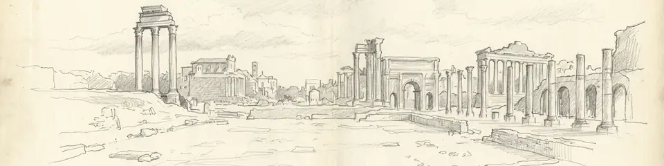 Graphite pencil sketch banner of Roman Forum