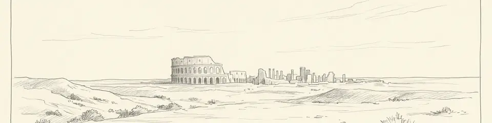 Graphite pencil sketch banner of Sabratha