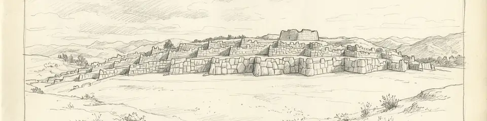 Graphite pencil sketch banner of Sacsayhuamán