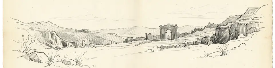 Graphite pencil sketch banner of Sagalassos
