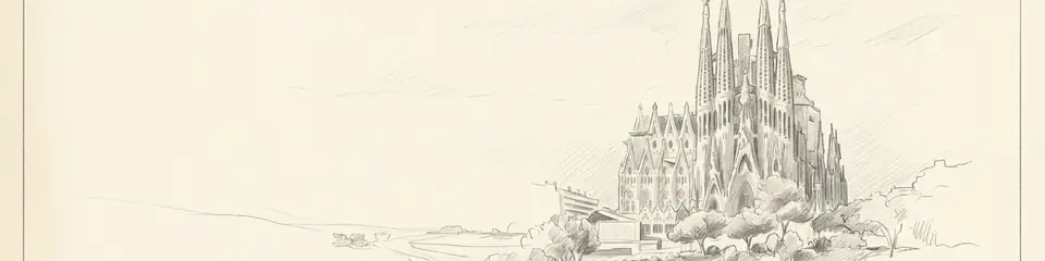Graphite pencil sketch banner of Sagrada Família