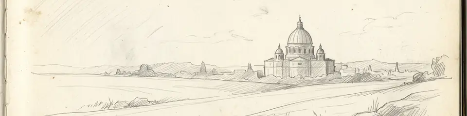 Graphite pencil sketch banner of St. Peter's Basilica
