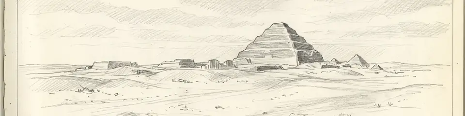 Graphite pencil sketch banner of Saqqara