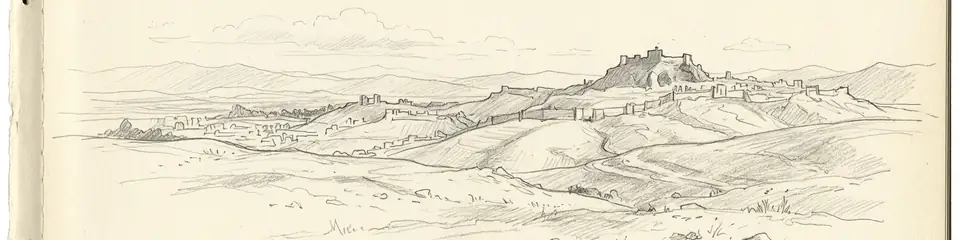 Graphite pencil sketch banner of Sardis