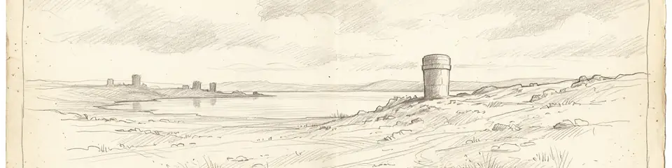 Graphite pencil sketch banner of Sillustani