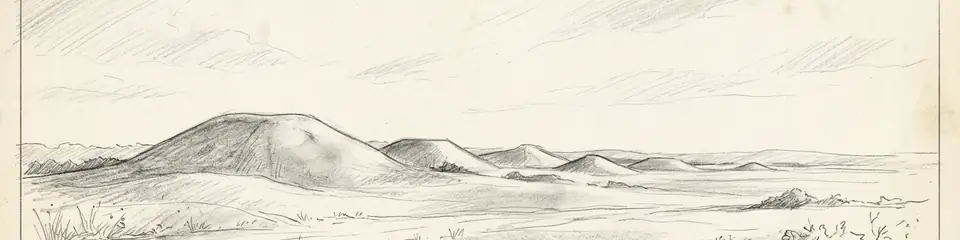 Graphite pencil sketch banner of Spiro Mounds