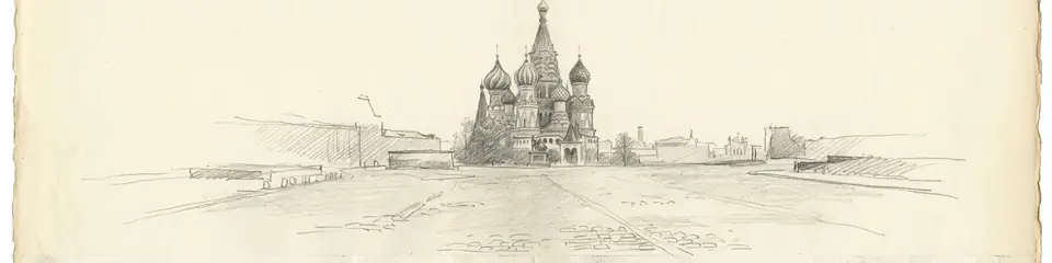 Graphite pencil sketch banner of St. Basil's Cathedral