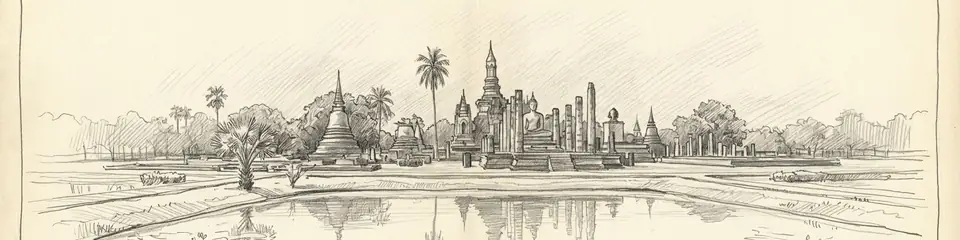 Graphite pencil sketch banner of Sukhothai