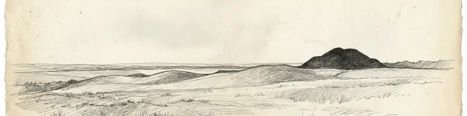Graphite pencil sketch banner of Sutton Hoo