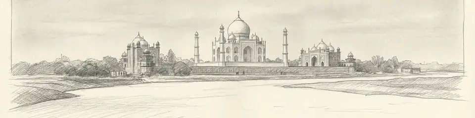 Graphite pencil sketch banner of Taj Mahal