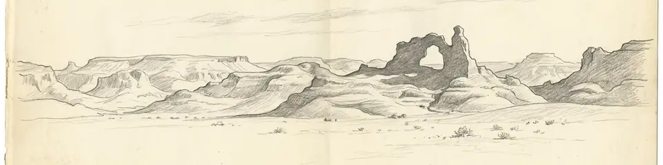 Graphite pencil sketch banner of Tassili n'Ajjer