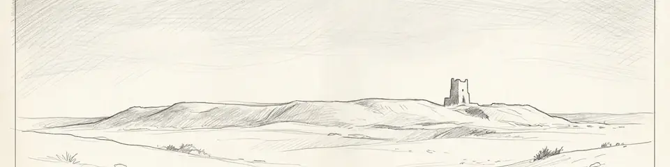 Graphite pencil sketch banner of Tell es-Sultan