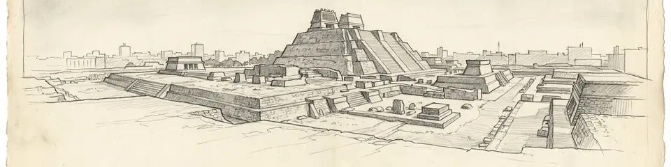 Graphite pencil sketch banner of Templo Mayor