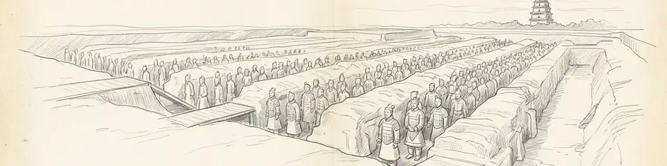 Graphite pencil sketch banner of Terracotta Army