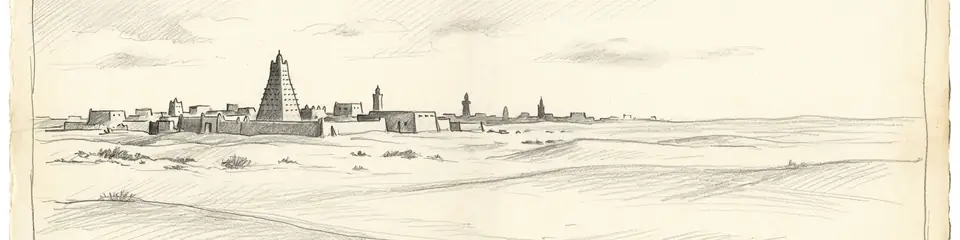 Graphite pencil sketch banner of Timbuktu