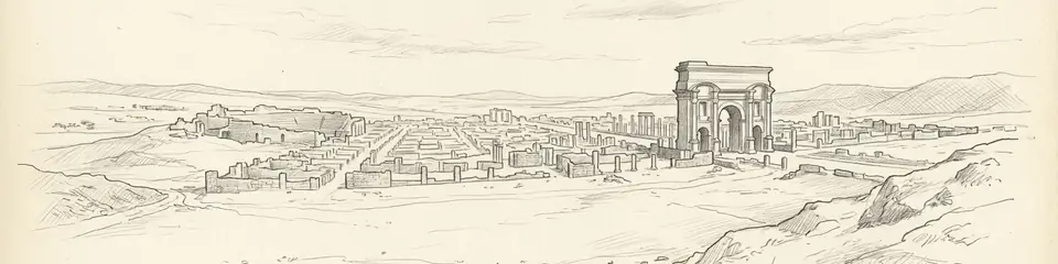 Graphite pencil sketch banner of Timgad