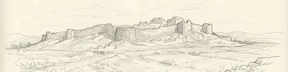 Graphite pencil sketch banner of Tiryns