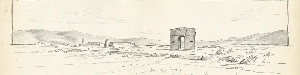 Graphite pencil sketch banner of Tiwanaku