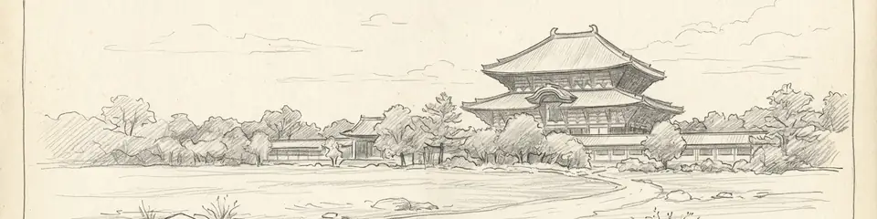 Graphite pencil sketch banner of Tōdai-ji