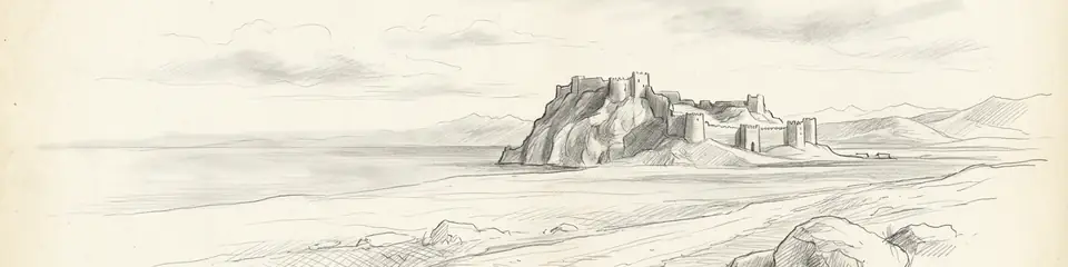 Graphite pencil sketch banner of Tushpa (Van Fortress)