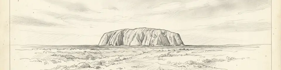 Graphite pencil sketch banner of Uluru