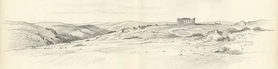 Graphite pencil sketch banner of Uzuncaburc