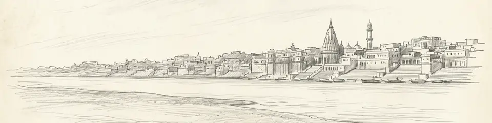 Graphite pencil sketch banner of Varanasi