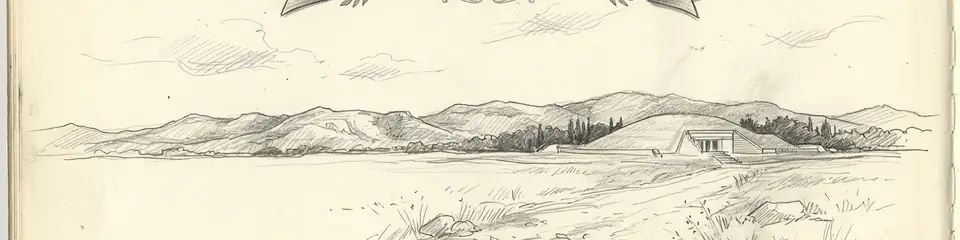Graphite pencil sketch banner of Vergina