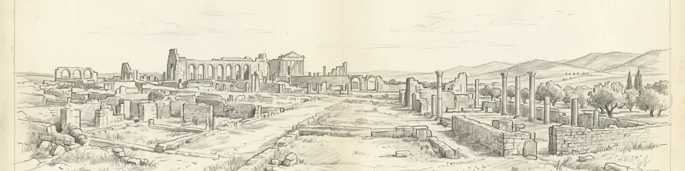 Graphite pencil sketch banner of Volubilis