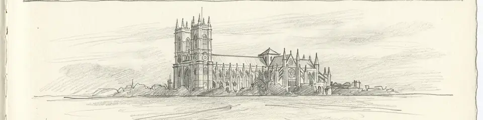 Graphite pencil sketch banner of Westminster Abbey