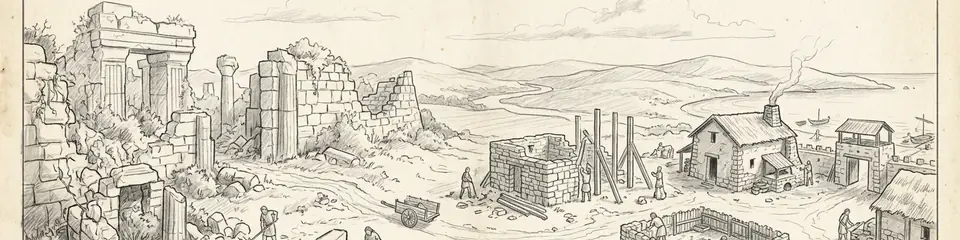 Graphite pencil sketch banner for “After the Collapse: How Ancient Civilizations Reinvented Themselves in the Iron Age”