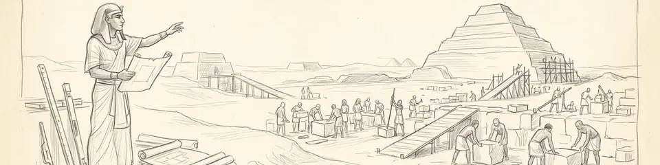 Graphite pencil sketch banner for “Imhotep and the World's First Stone Monument”
