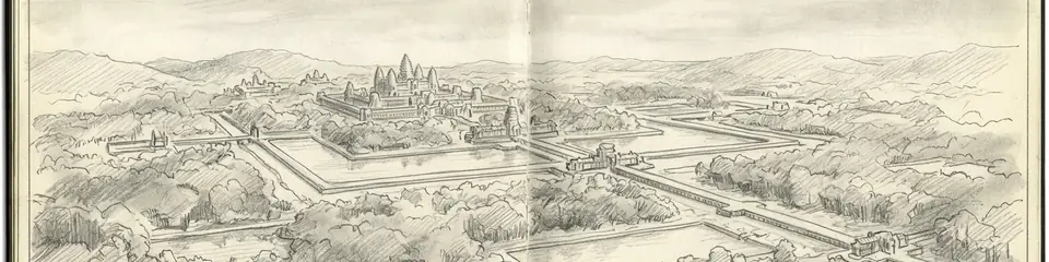 Graphite pencil sketch banner for “LiDAR and the Lost City: How Angkor Turned Out to Be Much Bigger Than Anyone Knew”
