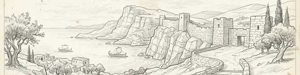 Graphite pencil sketch banner for Nolan Odyssey filming locations