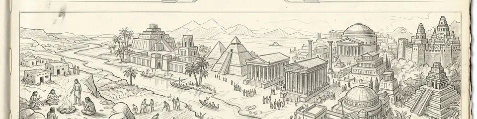 Graphite pencil sketch banner for “The Complete Timeline of Ancient Civilizations”