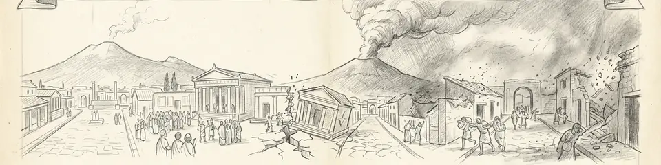 Graphite pencil sketch banner for “The Last Day of Pompeii: What Happened, Hour by Hour”