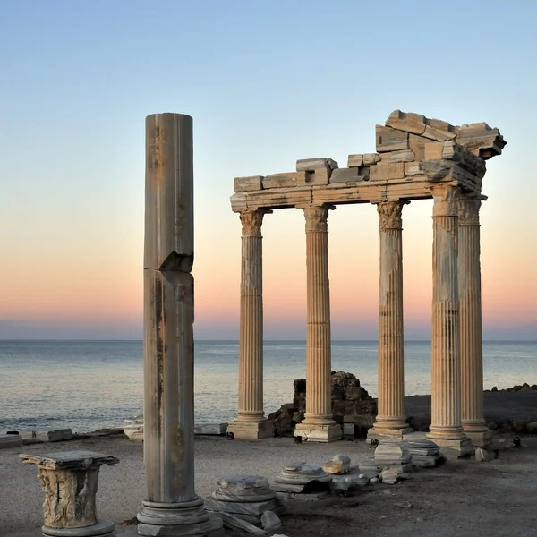 Temple of Apollo columns at Side against the Mediterranean Sea